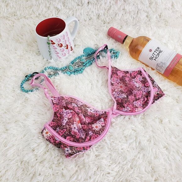 Victoria's Secret 34D Multicolor Floral lace mesh  Demi Sexy Bra - Picture 1 of 6